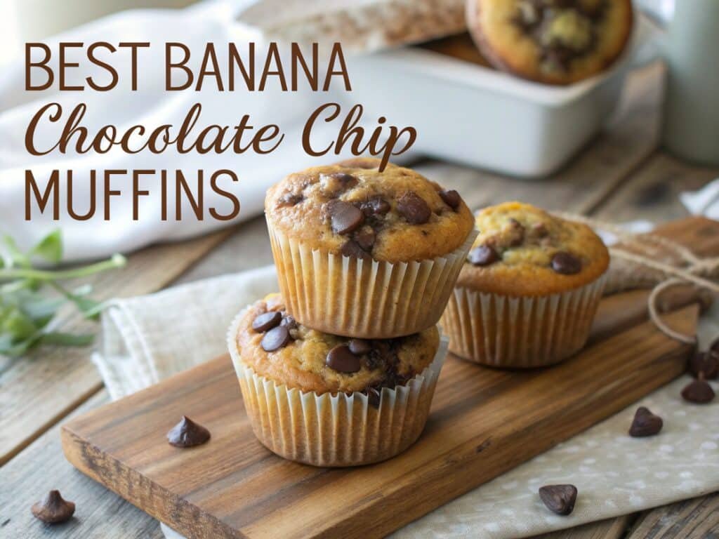 close up of best banana chocolate chip muffins sta