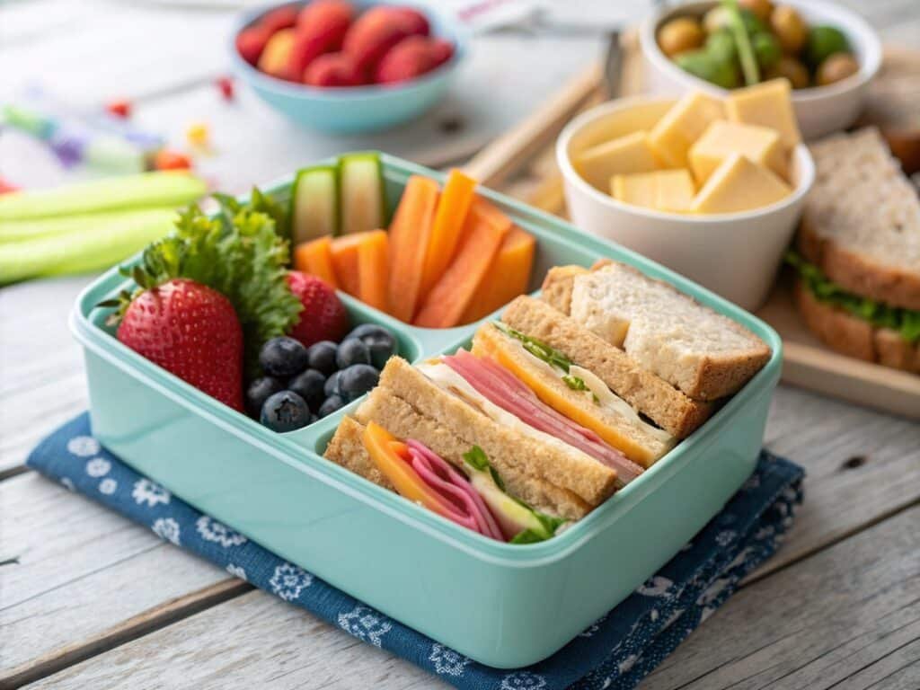 close up of colorful kid approved bento lunch box