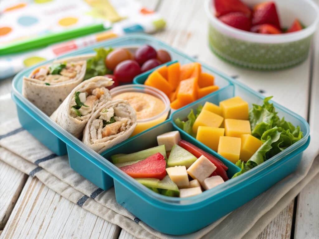 close up of colorful no sack lunch in 2025 bento b