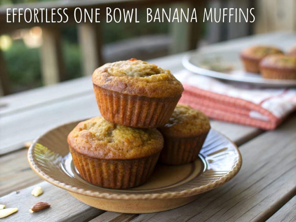 close up of effortless one bowl banana muffins sta
