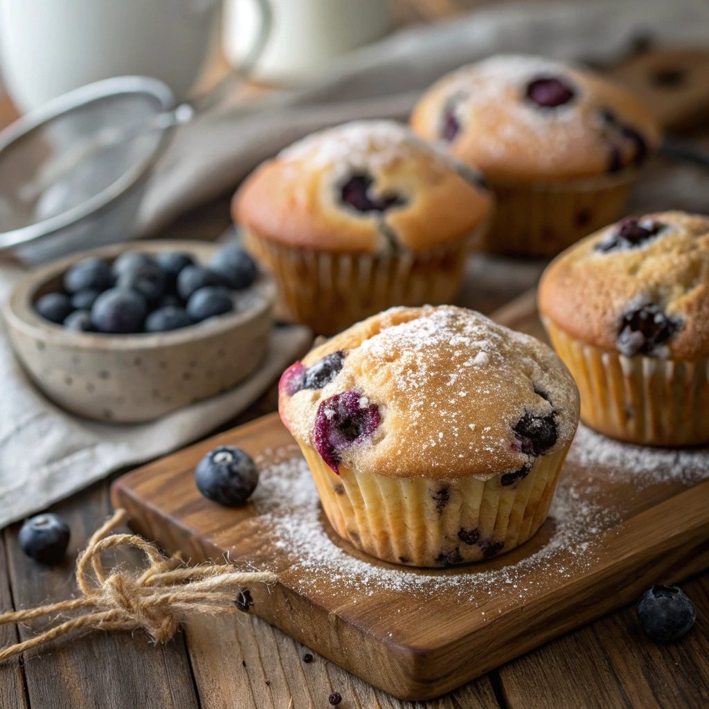 close up of freshly baked easy blueberry muffins
