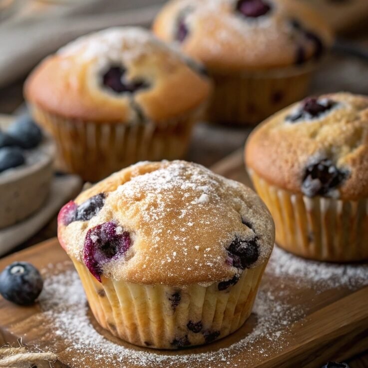 close up of freshly baked easy blueberry muffins edited