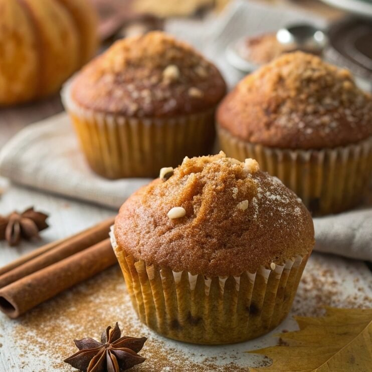 close up of freshly baked pumpkin muffins with gol edited