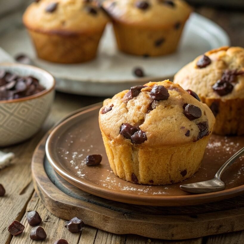 close up of golden chocolate chip muffins soft mo edited