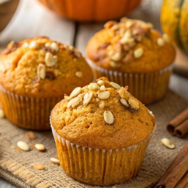 close up of golden homemade pumpkin muffins on a r edited