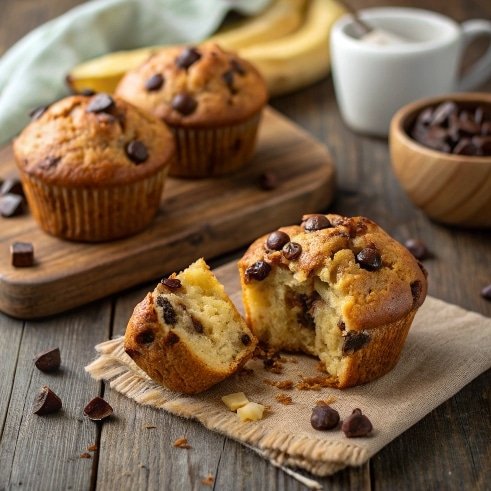 close up ultra zoom of freshly baked banana chocol