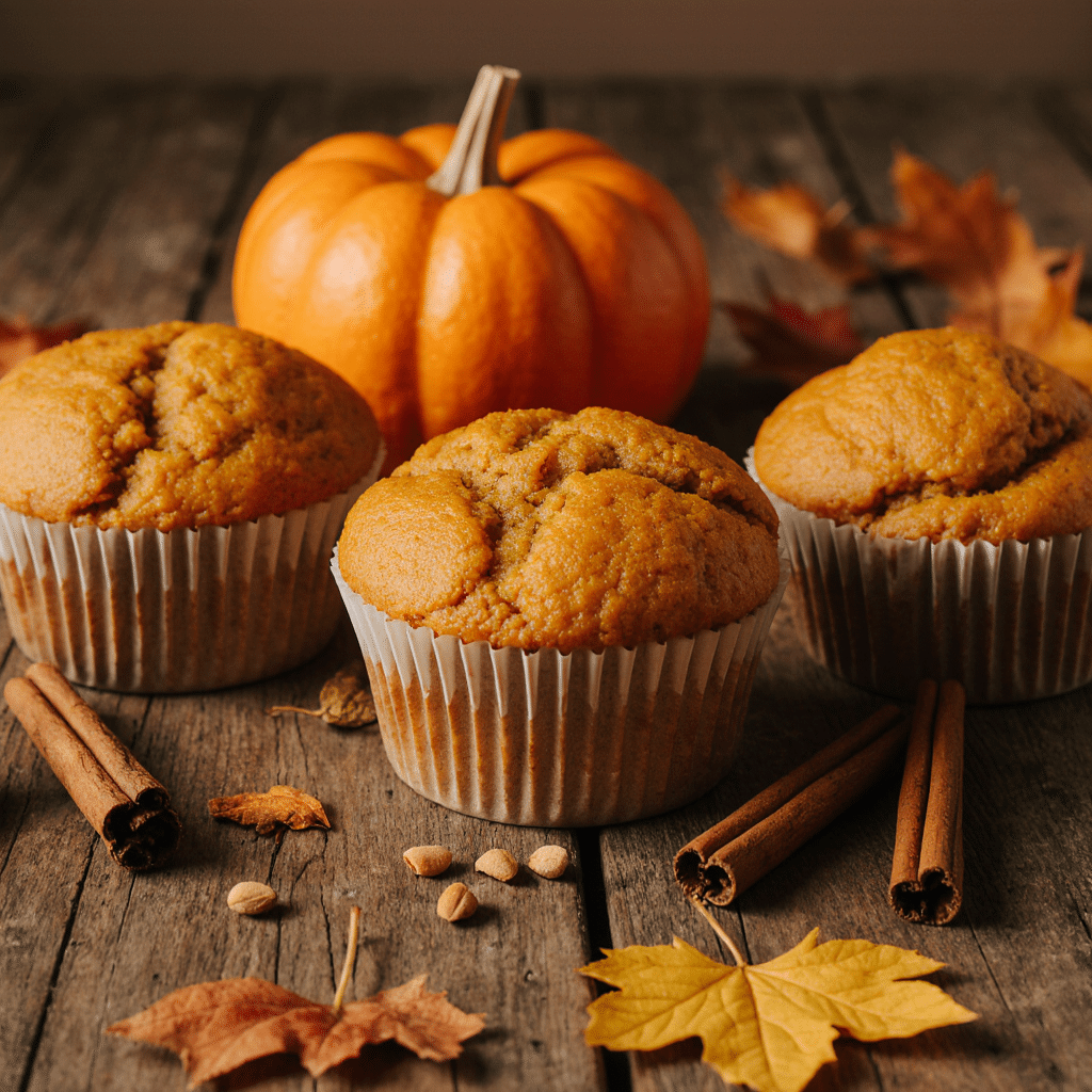 close up of freshly baked pumpkin muffins with golden domed tops soft crumb inside served on a rust zsqcrcrklr8umwhzo4jw 0
