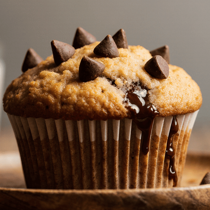 close up of irresistible chocolate chip banana muffin on a rustic wooden plate melty chocolate chip sjo3c7l7q7yyhwfcft87 3 edited