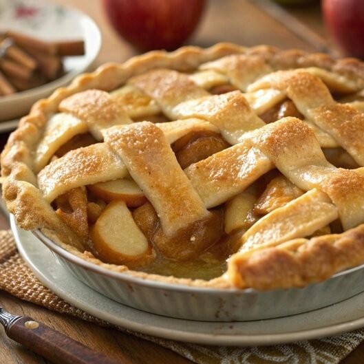ultra zoom close up of a freshly baked apple pie edited