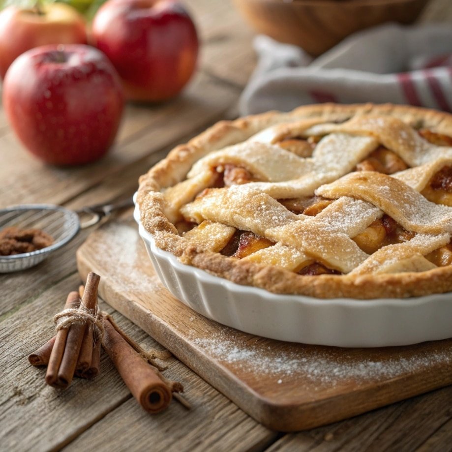ultra zoom close up of a freshly baked apple pie w