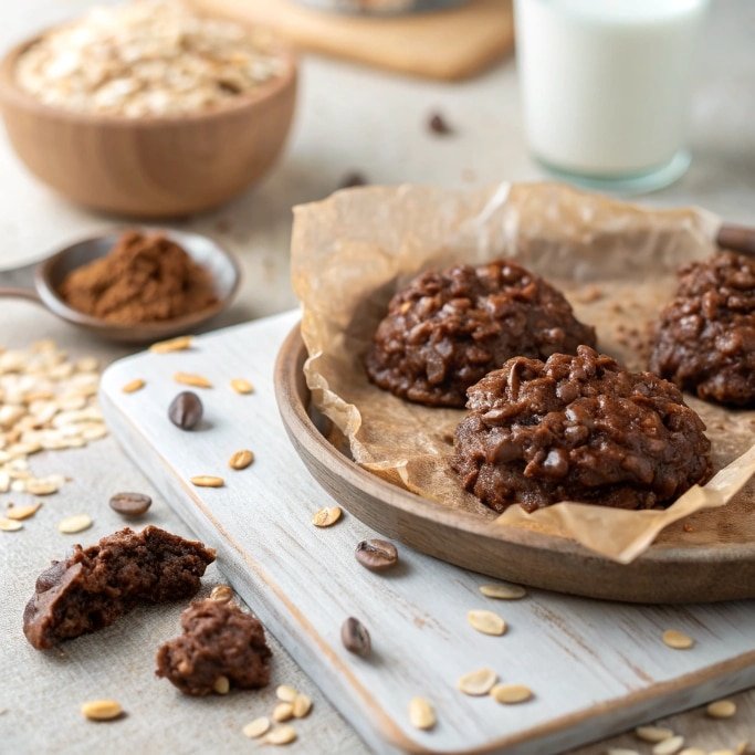 ultra zoom close up of glossy chocolate oatmeal n