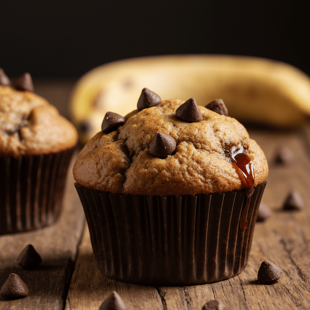ultra zoom close up of freshly baked banana chocolate chip muffins golden brown domed tops gooey me sutidklipbqb9rp521v9 3