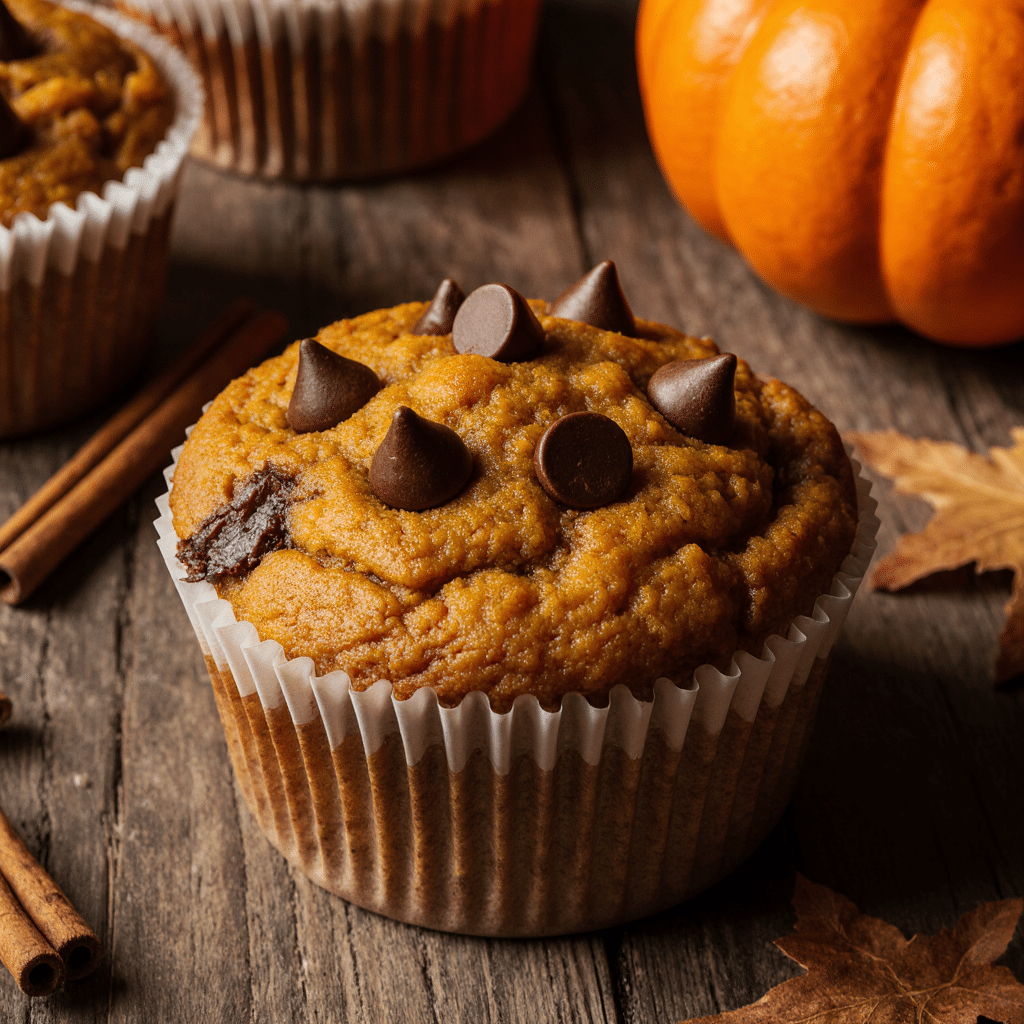 ultra zoom close up of freshly baked pumpkin chocolate chip muffins golden brown with melted chocol c6v36frlsn4dhhozht9e 3