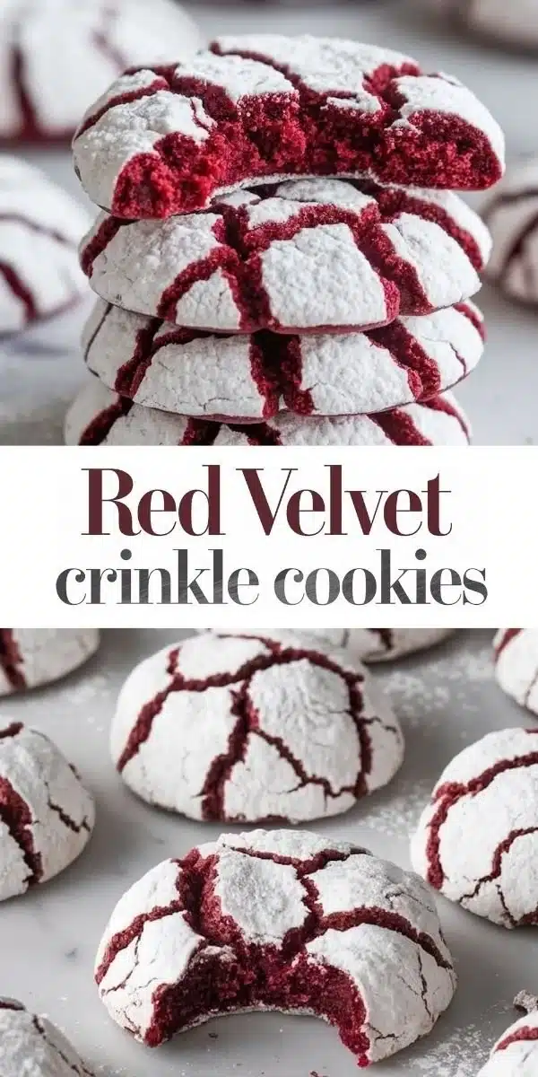 Delicious Red Velvet Crinkle Cookies on a plate, showcasing their vibrant color and texture.