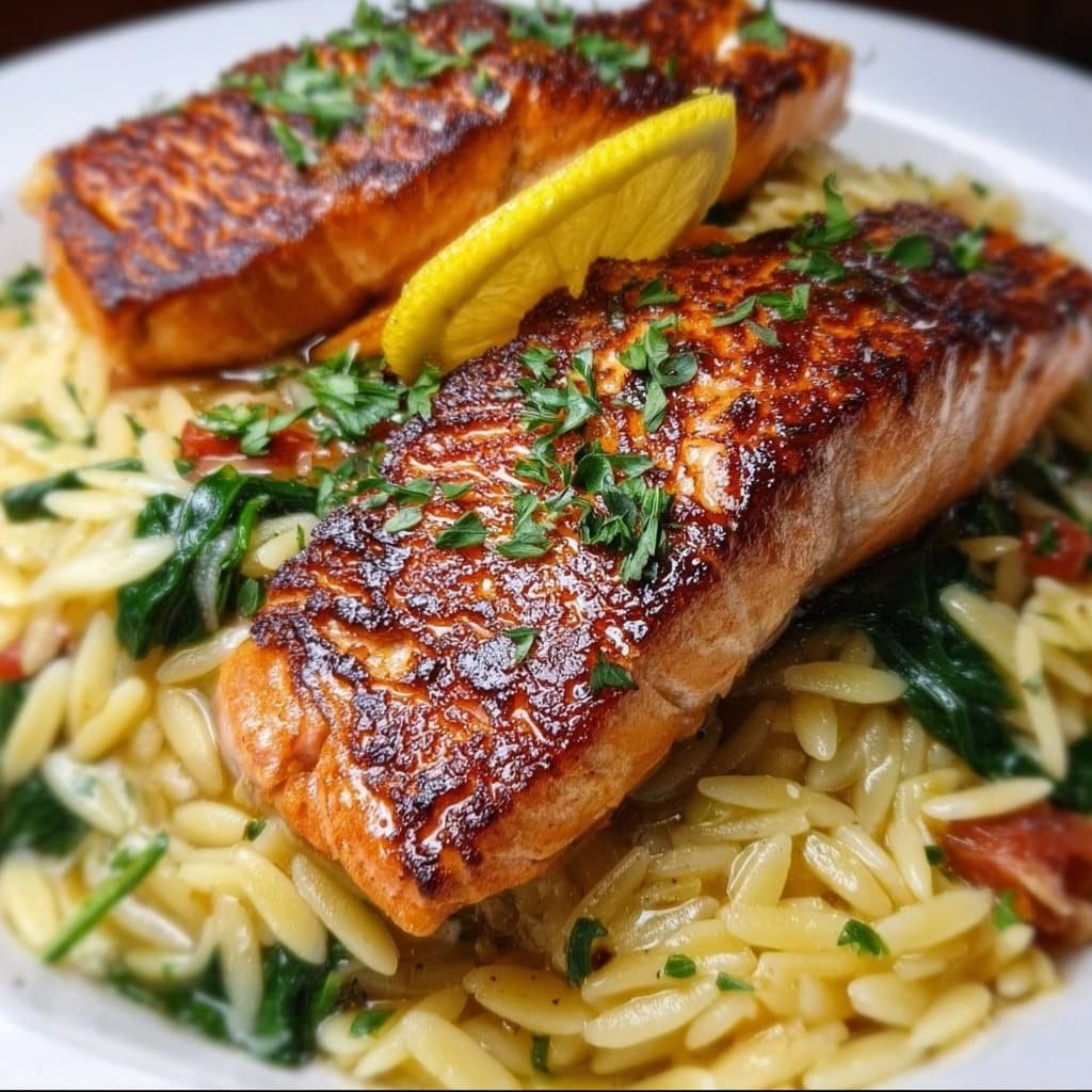 Lemon Orzo with Seared Salmon