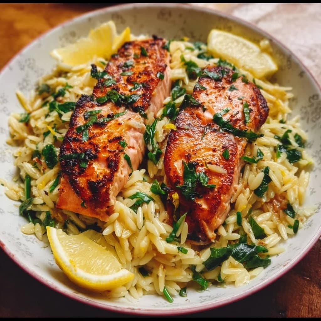 Lemon Orzo with Seared Salmon