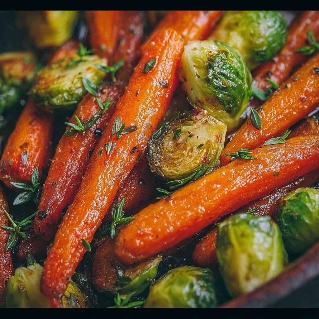 Crispy Maple Glazed Carrots and Brussels Sprouts
