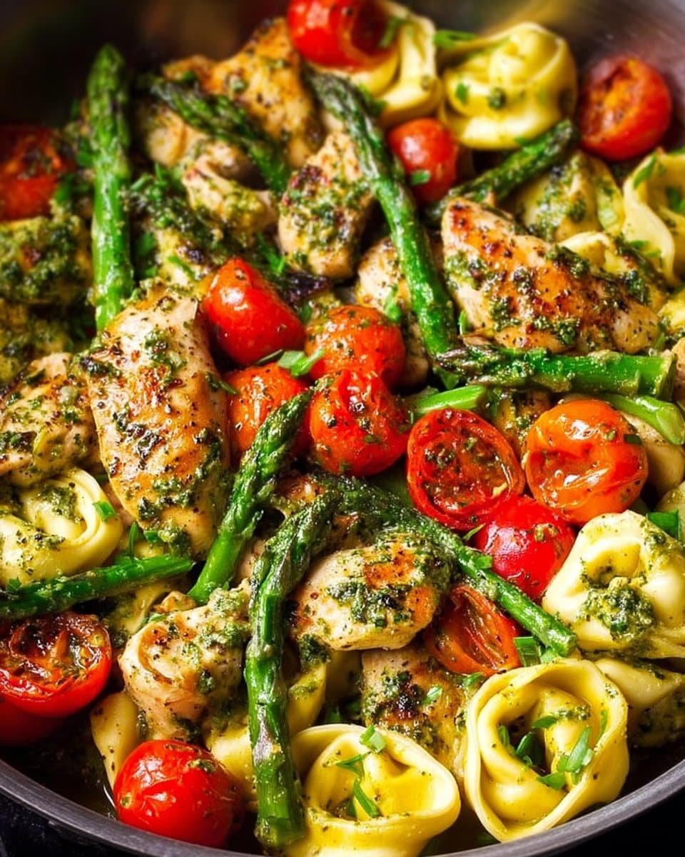 One-Pan Pesto Chicken, Tortellini, and Veggies