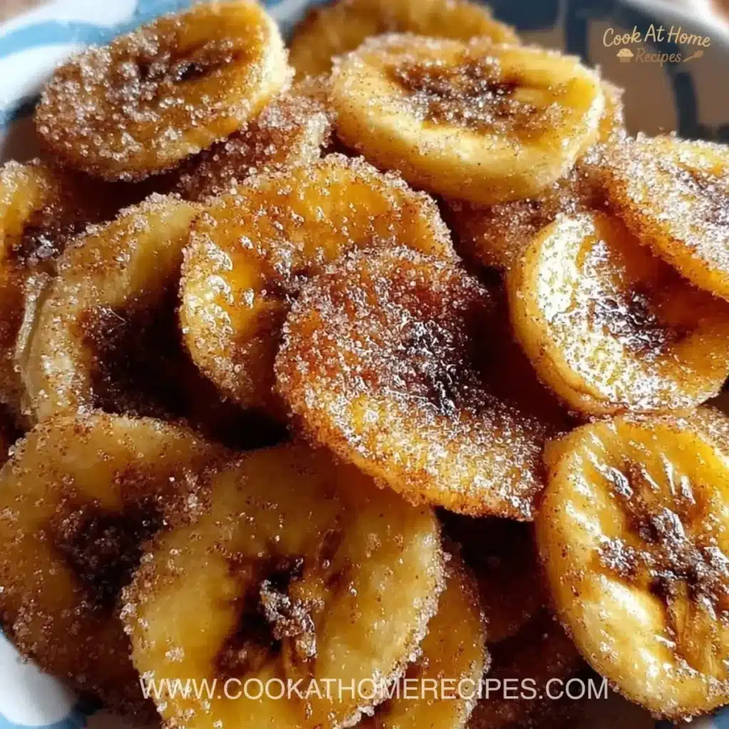 Cinnamon-sugar air fryer banana chips in a bowl, delicious and healthy snack option.