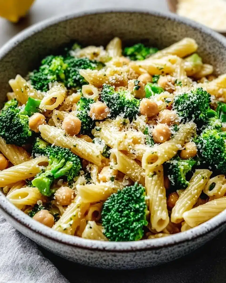 Broccoli Chickpea Pasta with Garlic Olive Oil