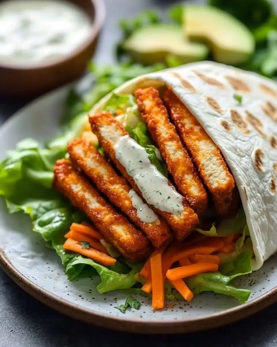 Buffalo Tofu Wrap with Easy Vegan Ranch