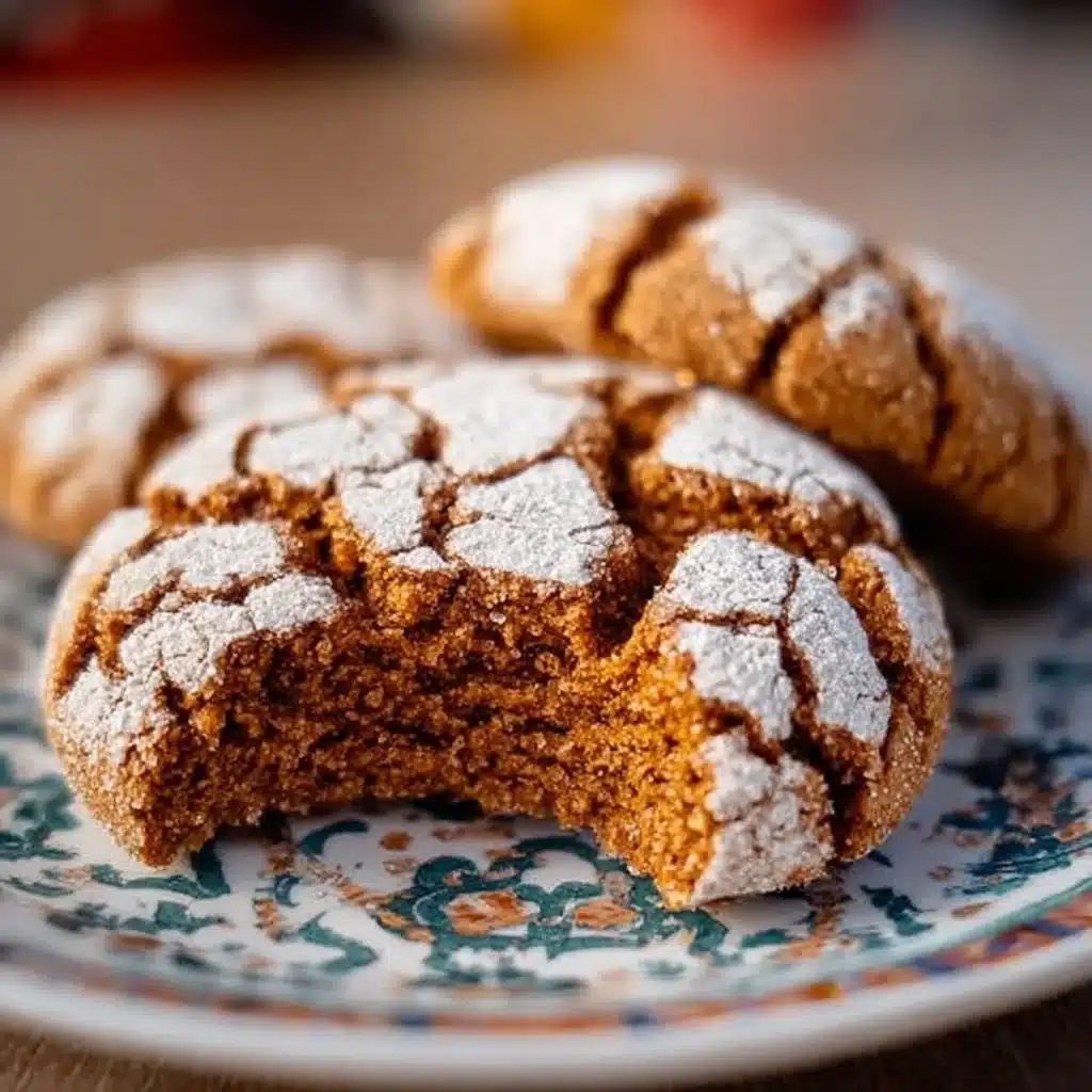 Delicious Gingerbread Crinkle Cookies dusted with powdered sugar