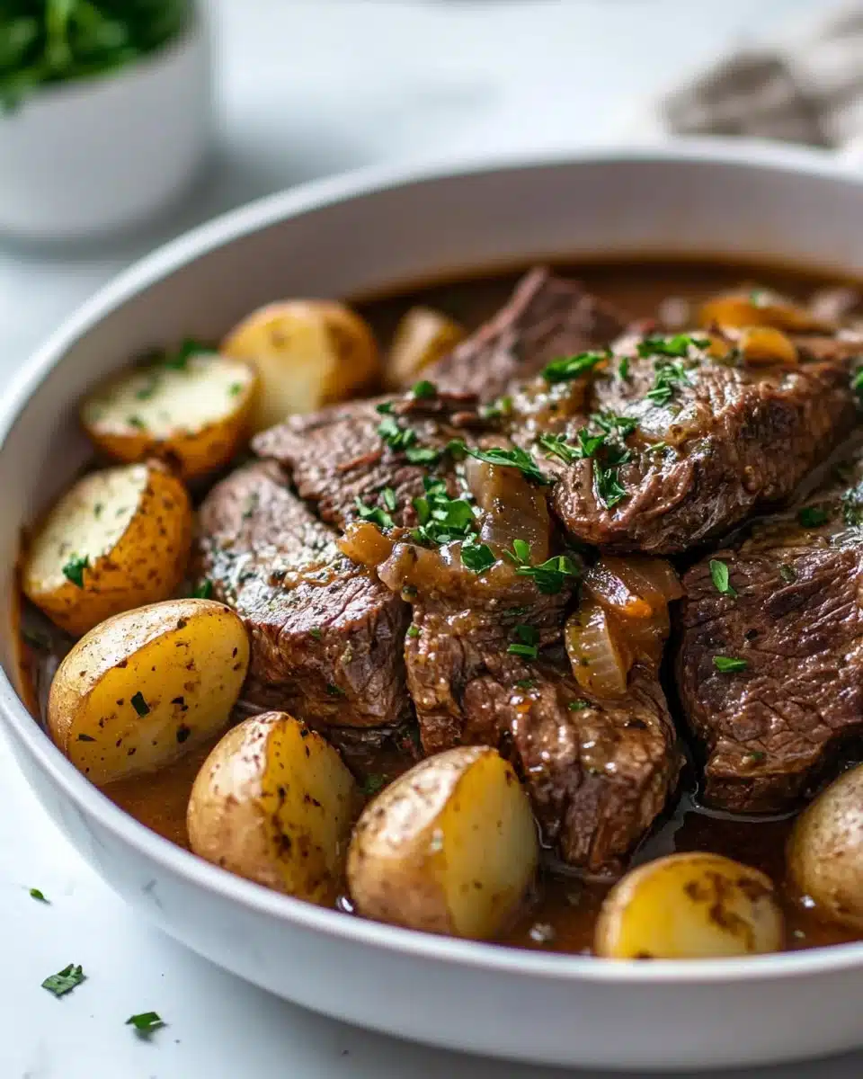 Slow Cooker Garlic Butter Beef with Potatoes