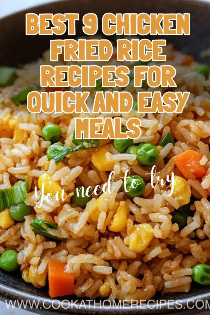 Delicious chicken fried rice served in a vibrant bowl with vegetables.