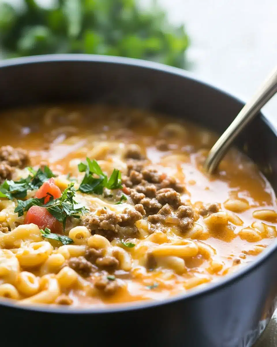 One-pot Cheeseburger Macaroni Soup