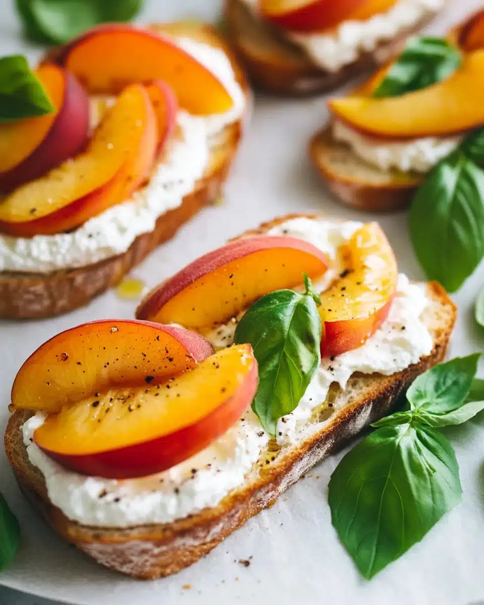 Simple Peach Bruschetta with Whipped Ricotta